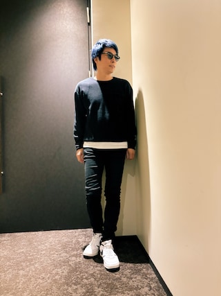 「Axushuのアイテム(Tシャツ/カットソー)」を使った、田村淳さん(メンズ・168cm)の秋コーディネート