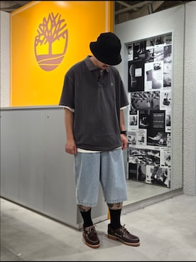 「Timberland（ティンバーランド）の【定番】スリーアイ(3eye) クラシックラグ メンズ（モカシン/デッキシューズ、ブラウン系）」を使った、Toさん（メンズ・175cm）の夏コーディネート
