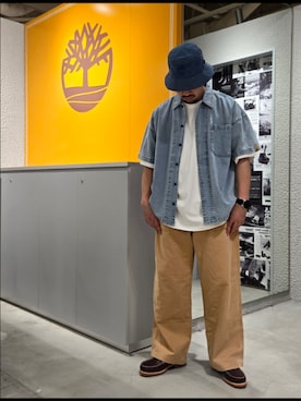 「Timberland（ティンバーランド）の【定番】スリーアイ(3eye) クラシックラグ メンズ（モカシン/デッキシューズ、ブラウン系）」を使った、Toさん（メンズ・175cm）の夏コーディネート