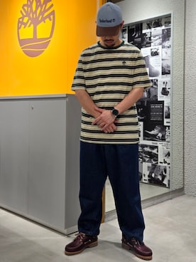 「Timberland（ティンバーランド）の【定番】スリーアイ(3eye) クラシックラグ メンズ（モカシン/デッキシューズ、レッド系）」を使った、Toさん（メンズ・175cm）の夏コーディネート