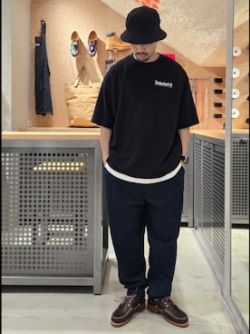 「Timberland（ティンバーランド）の【定番】スリーアイ(3eye) クラシックラグ メンズ（モカシン/デッキシューズ、ブラウン系）」を使った、Toさん（メンズ・175cm）の夏コーディネート