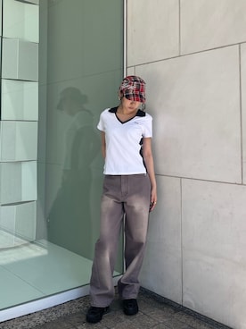 「OBEY(オベイ)の【OBEY / オベイ】 LEAH III BAGGY DENIM BLUR WASH(デニムパンツ、グレー系)」を使った、yuzukiさん(レディース・160cm)の夏コーディネート