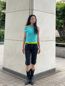 「Oriens JOURNAL STANDARD(オリエンス ジャーナルスタンダード)のサブリナデニムパンツ(デニムパンツ、ブラック系)」を使った、yuzukiさん(レディース・160cm)の夏コーディネート