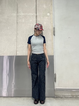 「Oriens JOURNAL STANDARD(オリエンス ジャーナルスタンダード)のレオパードポケットパンツ(その他パンツ、ブルー系)」を使った、yuzukiさん(レディース・160cm)の春コーディネート