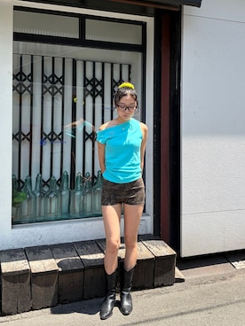 「Oriens JOURNAL STANDARD(オリエンス ジャーナルスタンダード)のアシンメトリーTシャツ(Tシャツ/カットソー、ブルー系)」を使った、yuzukiさん(レディース・160cm)の夏コーディネート