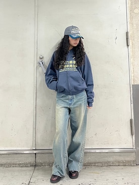 「Oriens JOURNAL STANDARD(オリエンス ジャーナルスタンダード)のベルトデザインデニムパンツ(デニムパンツ、ブルー系)」を使った、yuzukiさん(レディース・160cm)の冬コーディネート