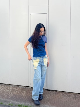「Oriens JOURNAL STANDARD(オリエンス ジャーナルスタンダード)のブロークンダメージデニムパンツ(デニムパンツ、ブルー系)」を使った、yuzukiさん(レディース・160cm)の春コーディネート