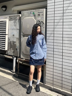 「Carhartt WIP(カーハートダブリューアイピー)の【CARHARTT WIP 】 W' L/S GROFF SHIRT(シャツ/ブラウス、ブルー系)」を使った、yuzukiさん(レディース・160cm)の春コーディネート