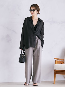 「plage（プラージュ）のR’IAM SEMI EAZY パンツ（その他パンツ、グレー系）」を使った、yoshieさん（レディース・166cm）の夏コーディネート