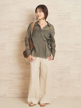 「plage（プラージュ）のLinen Mix Wide パンツ（その他パンツ、ホワイト系）」を使った、yoshieさん（レディース・166cm）の夏コーディネート