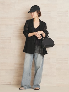 「plage（プラージュ）のorganic cotton sheer ジャケット（その他アウター、ブラック系）」を使った、yoshieさん（レディース・166cm）の夏コーディネート
