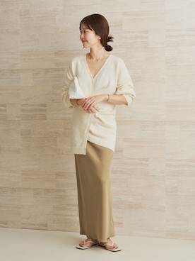 「plage（プラージュ）のorganic linen 混 カーディガン（カーディガン/ボレロ、ホワイト系）」を使った、yoshieさん（レディース・166cm）の夏コーディネート