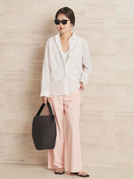 「plage（プラージュ）のLinen mix easy パンツ（その他パンツ、ピンク系）」を使った、yoshieさん（レディース・166cm）の夏コーディネート