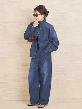 「plage（プラージュ）のJOHNBULL / ジョンブル 別注 STAND デニムジャケット（デニムジャケット、ブルー系）」を使った、yoshieさん（レディース・166cm）の夏コーディネート