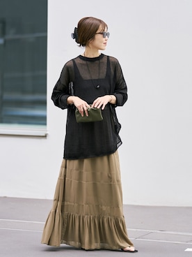 「plage（プラージュ）の《追加》Linen/ny long プルオーバー 2（ニット/セーター、ブラック系）」を使った、yoshieさん（レディース・166cm）の夏コーディネート