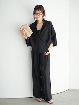 「plage（プラージュ）の2 Tuck Elegant パンツ（スラックス、ブラック系）」を使った、yoshieさん（レディース・166cm）の夏コーディネート