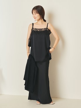 「plage（プラージュ）のLinen mix lace キャミソール（キャミソール、ブラック系）」を使った、yoshieさん（レディース・166cm）の夏コーディネート