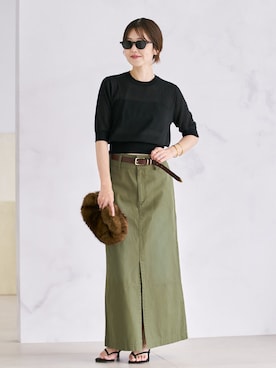 「plage（プラージュ）のWash chinos スカート（スカート、グリーン系）」を使った、yoshieさん（レディース・166cm）の夏コーディネート