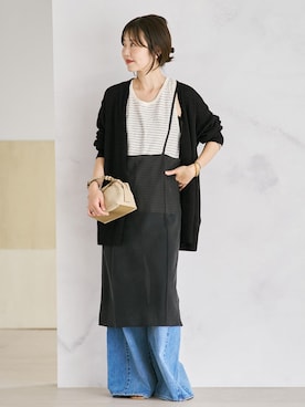 「plage（プラージュ）の《追加》REMAKE WIDE DENIM パンツ（デニムパンツ、ブルー系）」を使った、yoshieさん（レディース・166cm）の夏コーディネート