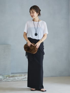 「plage（プラージュ）のAcetate mix ニットスカート（スカート、ブラック系）」を使った、yoshieさん（レディース・166cm）の夏コーディネート