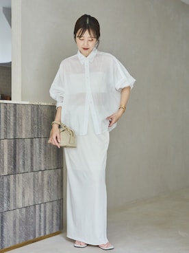 「plage（プラージュ）のLinen mix ニュアンスシャツ（シャツ/ブラウス、ホワイト系）」を使った、yoshieさん（レディース・166cm）の夏コーディネート