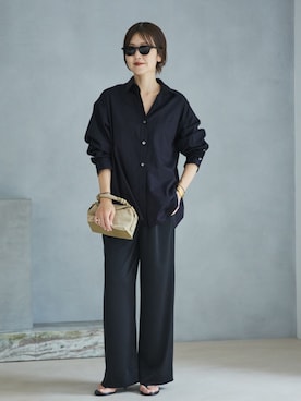 「plage（プラージュ）のdull satin straight パンツ（その他パンツ、ブラック系）」を使った、yoshieさん（レディース・166cm）の夏コーディネート