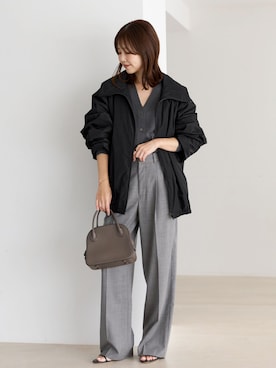 「plage（プラージュ）のBig Collar ブルゾン（その他アウター、ブラック系）」を使った、yoshieさん（レディース・166cm）の秋コーディネート