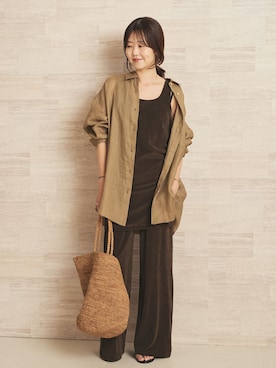 「plage（プラージュ）の《追加》RAFFIA BASKET バッグ 2（かごバッグ、ベージュ系）」を使った、yoshieさん（レディース・166cm）の夏コーディネート