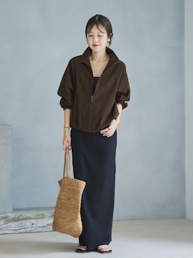 「plage（プラージュ）のsuede like balloon ブルゾン（その他アウター、ブラウン系）」を使った、yoshieさん（レディース・166cm）の夏コーディネート