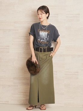 「plage（プラージュ）のWash chinos スカート（スカート、グリーン系）」を使った、yoshieさん（レディース・166cm）の夏コーディネート