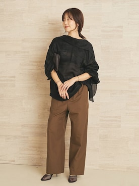 「plage（プラージュ）のTie sheer ブラウス（シャツ/ブラウス、ブラック系）」を使った、yoshieさん（レディース・166cm）の夏コーディネート