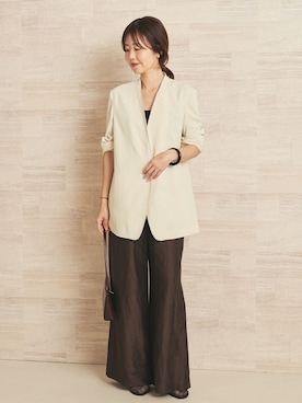 「plage（プラージュ）の《追加》Light nocollar ジャケット 2（ノーカラージャケット、ホワイト系）」を使った、yoshieさん（レディース・166cm）の夏コーディネート