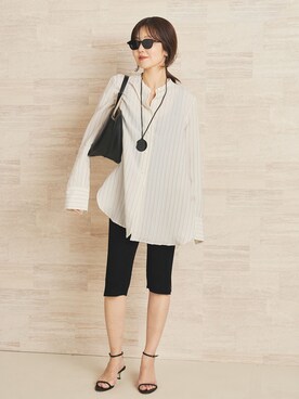 「plage（プラージュ）の《追加》R’IAM リブハーフパンツ 3（その他パンツ、ブラック系）」を使った、yoshieさん（レディース・166cm）の夏コーディネート