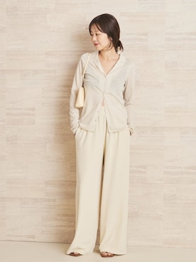 「plage（プラージュ）のOpen collar ロンT（Tシャツ/カットソー、ホワイト系）」を使った、yoshieさん（レディース・166cm）の夏コーディネート