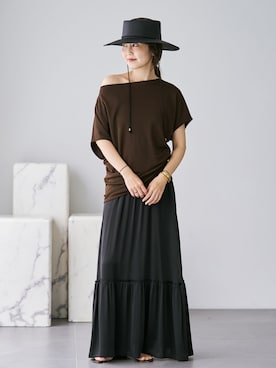 「plage（プラージュ）の《追加》Jersey Tunic プルオーバー 3（Tシャツ/カットソー、ブラウン系）」を使った、yoshieさん（レディース・166cm）の夏コーディネート