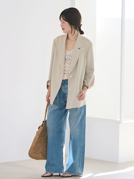 「plage（プラージュ）のsandy linen 混 ジャケット（テーラードジャケット、ホワイト系）」を使った、yoshieさん（レディース・166cm）の夏コーディネート