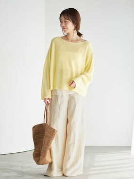 「plage（プラージュ）のLinen Mix Wide パンツ（その他パンツ、ホワイト系）」を使った、yoshieさん（レディース・166cm）の夏コーディネート
