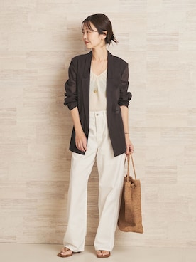 「plage（プラージュ）のorganic cotton sheer ジャケット（その他アウター、ブラウン系）」を使った、yoshieさん（レディース・166cm）の夏コーディネート