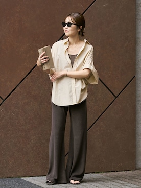 「plage（プラージュ）の《追加》sandwash loose タンク（タンクトップ、ブラウン系）」を使った、yoshieさん（レディース・166cm）の夏コーディネート