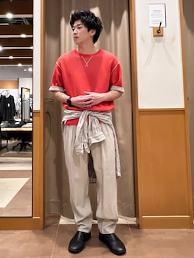 「B.C STOCK（ベーセーストック）のヨーロッパリネン100% イージーパンツ（スラックス、ホワイト系）」を使った、Joさん（メンズ・174cm）の春コーディネート