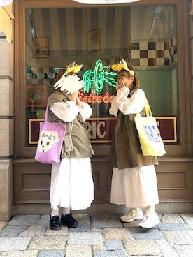 「アイテム（カチューシャ、イエロー系）」を使った、yoriさん（レディース・155cm）の春コーディネート