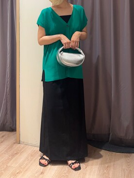 「Te chichi（テチチ）のレーヨンリネンキャミワンピース（ワンピース）」を使った、yoriさん（レディース・155cm）の夏コーディネート