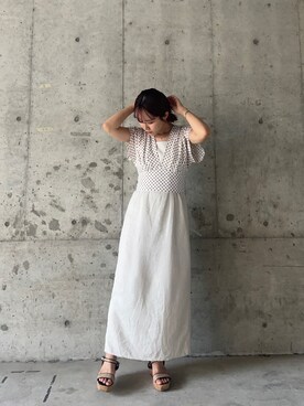 「Te chichi（テチチ）のレーヨンリネンキャミワンピース（ワンピース）」を使った、yoriさん（レディース・155cm）の夏コーディネート