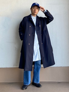 「ロングシャツ」｜「アイテム（ステンカラーコート）」を使った、taiseiさん（メンズ・174cm）の春コーディネート