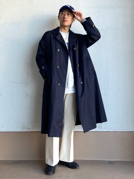 「フレアデニム」｜「アイテム（ステンカラーコート）」を使った、taiseiさん（メンズ・174cm）の春コーディネート