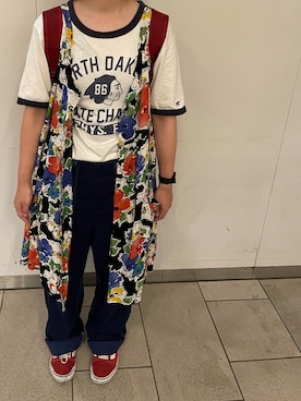 「古着」｜「アイテム（チュニック）」を使った、Ysmさん（レディース・157cm）の夏コーディネート