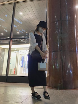 「Kastane（カスタネ）のジャガードバケットハット（ハット、ブラック系）」を使った、ﾋﾟｰﾉさん（レディース・155cm）の夏コーディネート