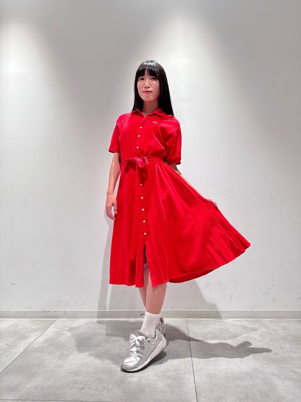 LACOSTE レッド ポロシャツワンピース 36 LACOSTE - 【古着】LACOSTE ポロワンピース 赤 サイズ36の通販