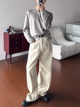 「WYM LIDNM（ウィム バイ リドム）のアイテム（Tシャツ/カットソー、グレー系）」を使った、たき さん（メンズ・170cm）の夏コーディネート