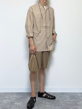 「Hender Scheme（エンダースキーマ）のHender Scheme kinchaku (nc-rc-kin)（ハンドバッグ）」を使った、たき さん（メンズ・170cm）の夏コーディネート